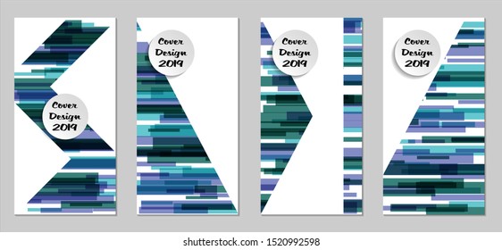 Retro Flyers with Rectangles. Set of Technic Colorful Posters with Blue Elements, Colorful Lines. Festive Vertical Banners with White Form. Sale Brochures. Vacation Ads. Tech Backgrounds.