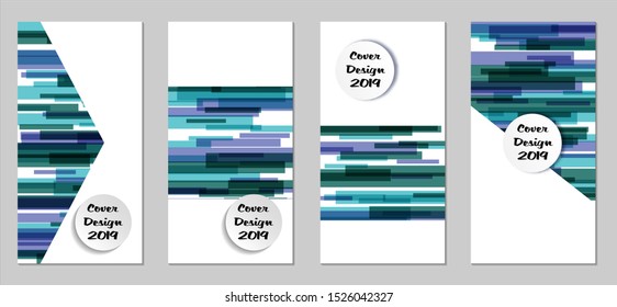 Retro Flyers with Rectangles. Set of Technic Colorful Posters with Blue Elements, Colorful Lines. Festive Vertical Banners with White Form. Sale Brochures. Vacation Ads. Tech Backgrounds.