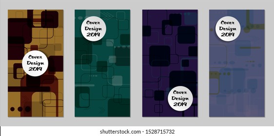 Retro Flyers with Rectangles. Set of Technic Colorful Posters with Colorful Elements.  