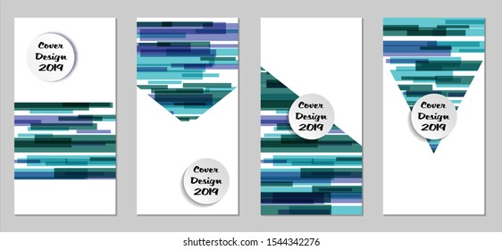 Retro Flyers with Rectangles. Set of Technic Colorful Posters with Blue Elements, Colorful Lines. Festive Vertical Banners with White Form. Sale Brochures. Vacation Ads. Tech Backgrounds.