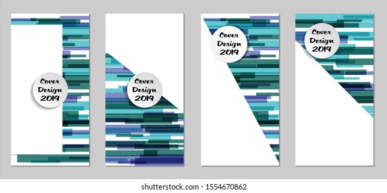Retro Flyers with Rectangles. Set of Technic Colorful Posters with Blue Elements, Colorful Lines. Festive Vertical Banners with White Form. Sale Brochures. Vacation Ads. Tech Backgrounds.