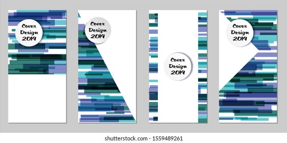 Retro Flyers with Rectangles. Set of Technic Colorful Posters with Blue Elements, Colorful Lines. Festive Vertical Banners with White Form. Sale Brochures. Vacation Ads. Tech Backgrounds.