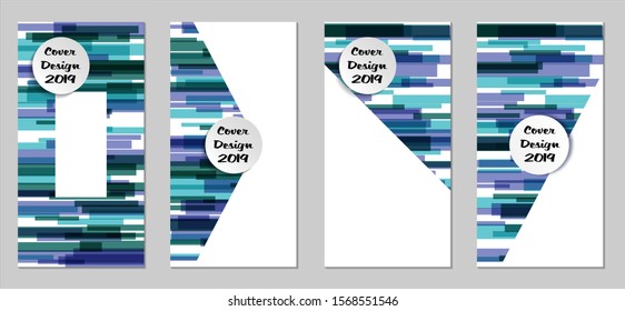 Retro Flyers with Rectangles. Set of Technic Colorful Posters with Blue Elements, Colorful Lines. Festive Vertical Banners with White Form. Sale Brochures. Vacation Ads. Tech Backgrounds.