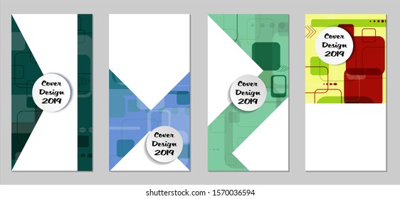 Retro Flyers with Rectangles. Set of Technic Colorful Posters with Colorful Elements. Trendy Vertical Banners with White Form. Sale Brochures. Vacation Ads. Tech Backgrounds.