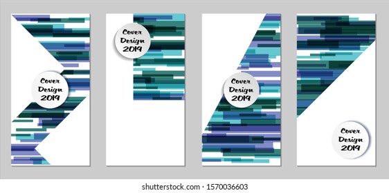 Retro Flyers with Rectangles. Set of Technic Colorful Posters with Blue Elements, Colorful Lines. Festive Vertical Banners with White Form. Sale Brochures. Vacation Ads. Tech Backgrounds.