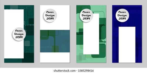 Retro Flyers with Rectangles. Set of Technic Colorful Posters with Colorful Elements. Trendy Vertical Banners with White Form. Sale Brochures. Vacation Ads. Tech Backgrounds.