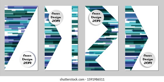 Retro Flyers with Rectangles. Set of Technic Colorful Posters with Blue Elements, Colorful Lines. Festive Vertical Banners with White Form. Sale Brochures. Vacation Ads. Tech Backgrounds.