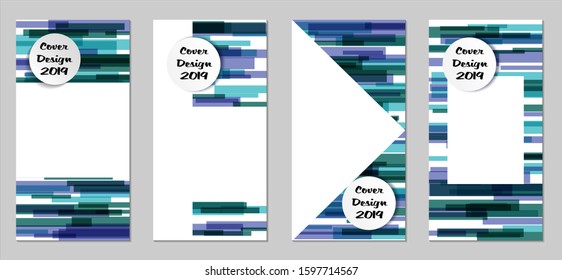 Retro Flyers with Rectangles. Set of Technic Colorful Posters with Blue Elements, Colorful Lines. Festive Vertical Banners with White Form. Sale Brochures. Vacation Ads. Tech Backgrounds.