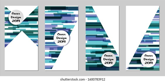 Retro Flyers with Rectangles. Set of Technic Colorful Posters with Blue Elements, Colorful Lines. Festive Vertical Banners with White Form. Sale Brochures. Vacation Ads. Tech Backgrounds.