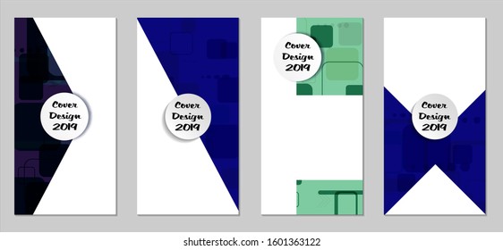 Retro Flyers with Rectangles. Set of Technic Colorful Posters with Colorful Elements. Trendy Vertical Banners with White Form. Sale Brochures. Vacation Ads. Tech Backgrounds.