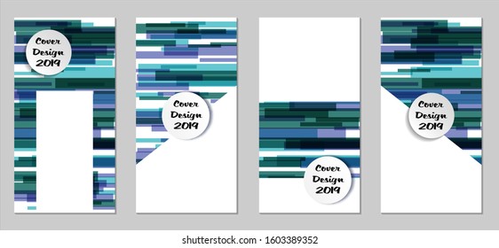 Retro Flyers with Rectangles. Set of Technic Colorful Posters with Blue Elements, Colorful Lines. Festive Vertical Banners with White Form. Sale Brochures. Vacation Ads. Tech Backgrounds.