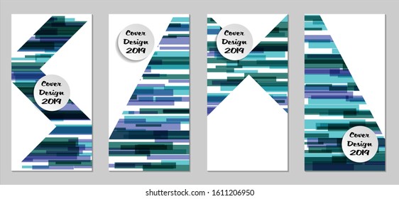 Retro Flyers with Rectangles. Set of Technic Colorful Posters with Blue Elements, Colorful Lines. Festive Vertical Banners with White Form. Sale Brochures. Vacation Ads. Tech Backgrounds.