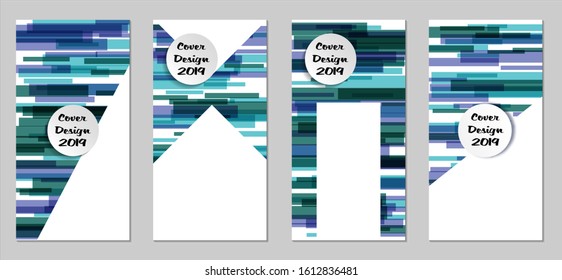 Retro Flyers with Rectangles. Set of Technic Colorful Posters with Blue Elements, Colorful Lines. Festive Vertical Banners with White Form. Sale Brochures. Vacation Ads. Tech Backgrounds.