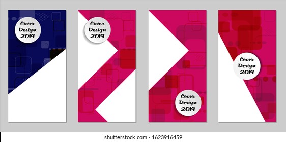 Retro Flyers with Rectangles. Set of Technic Colorful Posters with Colorful Elements. Trendy Vertical Banners with White Form. Sale Brochures. Vacation Ads. Tech Backgrounds.