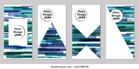 Retro Flyers with Rectangles. Set of Technic Colorful Posters with Blue Elements, Colorful Lines. Festive Vertical Banners with White Form. Sale Brochures. Vacation Ads. Tech Backgrounds.