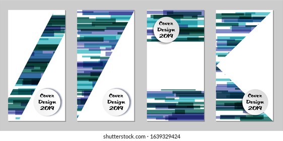 Retro Flyers with Rectangles. Set of Technic Colorful Posters with Blue Elements, Colorful Lines. Festive Vertical Banners with White Form. Sale Brochures. Vacation Ads. Tech Backgrounds.