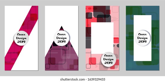 Retro Flyers with Rectangles. Set of Technic Colorful Posters with Colorful Elements. Trendy Vertical Banners with White Form. Sale Brochures. Vacation Ads. Tech Backgrounds.