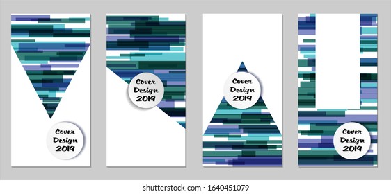 Retro Flyers with Rectangles. Set of Technic Colorful Posters with Blue Elements, Colorful Lines. Festive Vertical Banners with White Form. Sale Brochures. Vacation Ads. Tech Backgrounds.