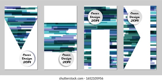 Retro Flyers with Rectangles. Set of Technic Colorful Posters with Blue Elements, Colorful Lines. Festive Vertical Banners with White Form. Sale Brochures. Vacation Ads. Tech Backgrounds.