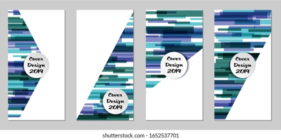 Retro Flyers with Rectangles. Set of Technic Colorful Posters with Blue Elements, Colorful Lines. Festive Vertical Banners with White Form. Sale Brochures. Vacation Ads. Tech Backgrounds.
