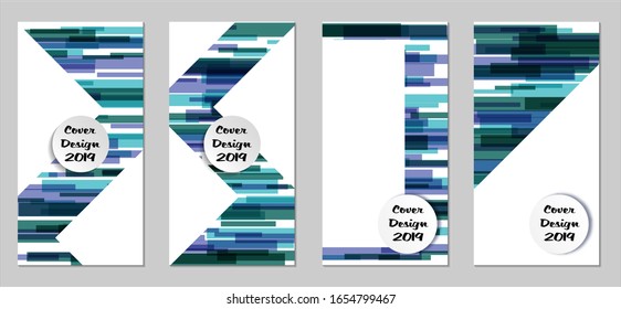 Retro Flyers with Rectangles. Set of Technic Colorful Posters with Blue Elements, Colorful Lines. Festive Vertical Banners with White Form. Sale Brochures. Vacation Ads. Tech Backgrounds.