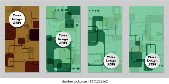 Retro Flyers with Rectangles. Set of Technic Colorful Posters with Colorful Elements. Trendy Vertical Banners with White Form. Sale Brochures. Vacation Ads. Tech Backgrounds.