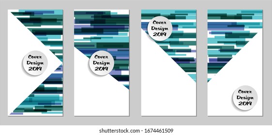 Retro Flyers with Rectangles. Set of Technic Colorful Posters with Blue Elements, Colorful Lines. Festive Vertical Banners with White Form. Sale Brochures. Vacation Ads. Tech Backgrounds.