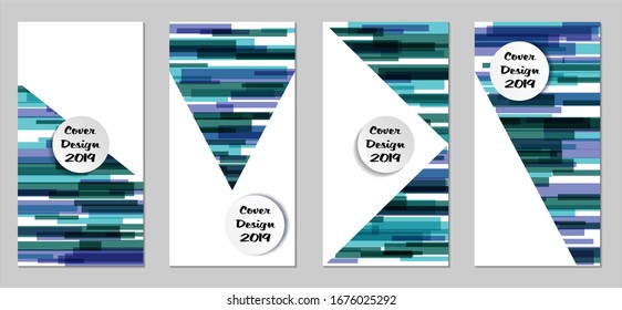 Retro Flyers with Rectangles. Set of Technic Colorful Posters with Blue Elements, Colorful Lines. Festive Vertical Banners with White Form. Sale Brochures. Vacation Ads. Tech Backgrounds.