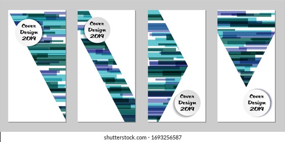 Retro Flyers with Rectangles. Set of Technic Colorful Posters with Blue Elements, Colorful Lines. Festive Vertical Banners with White Form. Sale Brochures. Vacation Ads. Tech Backgrounds.