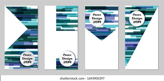 Retro Flyers with Rectangles. Set of Technic Colorful Posters with Blue Elements, Colorful Lines. Festive Vertical Banners with White Form. Sale Brochures. Vacation Ads. Tech Backgrounds.