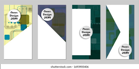 Retro Flyers with Rectangles. Set of Technic Colorful Posters with Colorful Elements. Trendy Vertical Banners with White Form. Sale Brochures. Vacation Ads. Tech Backgrounds.