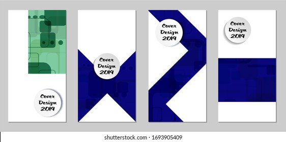 Retro Flyers with Rectangles. Set of Technic Colorful Posters with Colorful Elements. Trendy Vertical Banners with White Form. Sale Brochures. Vacation Ads. Tech Backgrounds.