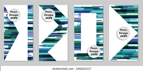Retro Flyers with Rectangles. Set of Technic Colorful Posters with Blue Elements, Colorful Lines. Festive Vertical Banners with White Form. Sale Brochures. Vacation Ads. Tech Backgrounds.