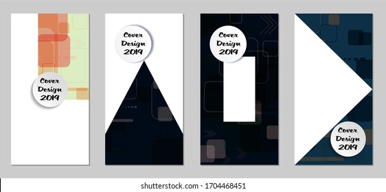 Retro Flyers with Rectangles. Set of Technic Colorful Posters with Colorful Elements. Trendy Vertical Banners with White Form. Sale Brochures. Vacation Ads. Tech Backgrounds.