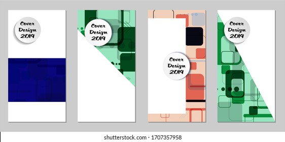 Retro Flyers with Rectangles. Set of Technic Colorful Posters with Colorful Elements. Trendy Vertical Banners with White Form. Sale Brochures. Vacation Ads. Tech Backgrounds.