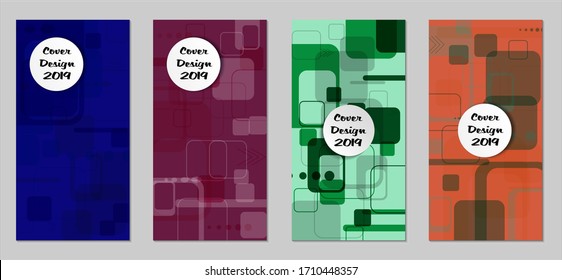 Retro Flyers with Rectangles. Set of Technic Colorful Posters with Colorful Elements. Trendy Vertical Banners with White Form. Sale Brochures. Vacation Ads. Tech Backgrounds.