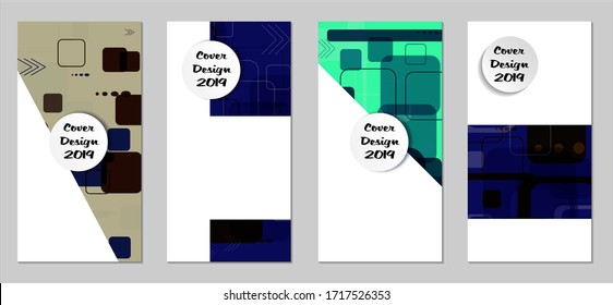 Retro Flyers with Rectangles. Set of Technic Colorful Posters with Colorful Elements. Trendy Vertical Banners with White Form. Sale Brochures. Vacation Ads. Tech Backgrounds.