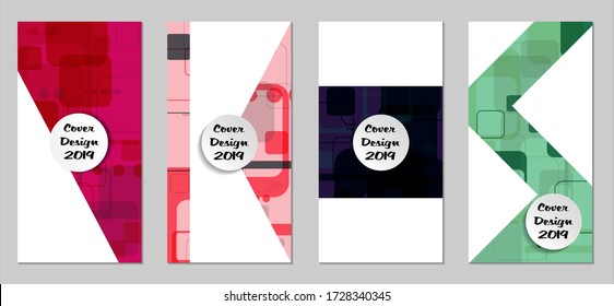 Retro Flyers with Rectangles. Set of Technic Colorful Posters with Colorful Elements. Trendy Vertical Banners with White Form. Sale Brochures. Vacation Ads. Tech Backgrounds.