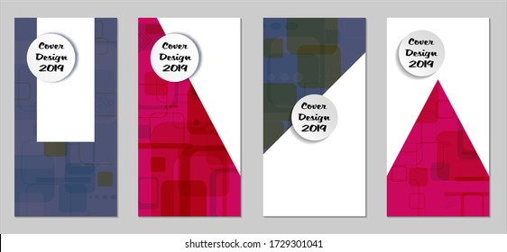 Retro Flyers with Rectangles. Set of Technic Colorful Posters with Colorful Elements. Trendy Vertical Banners with White Form. Sale Brochures. Vacation Ads. Tech Backgrounds.