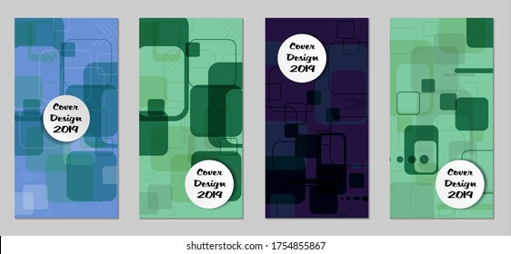 Retro Flyers with Rectangles. Set of Technic Colorful Posters with Colorful Elements. Trendy Vertical Banners with White Form. Sale Brochures. Vacation Ads. Tech Backgrounds.