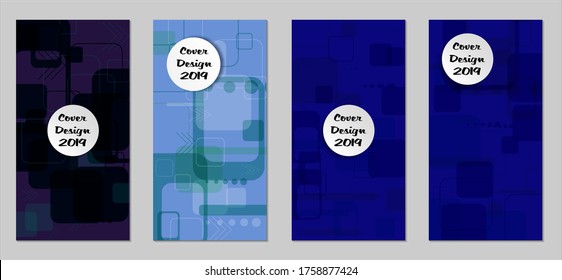 Retro Flyers with Rectangles. Set of Technic Colorful Posters with Colorful Elements. Trendy Vertical Banners with White Form. Sale Brochures. Vacation Ads. Tech Backgrounds.
