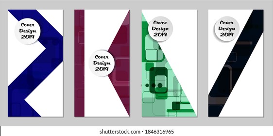 Retro Flyers with Rectangles. Set of Technic Colorful Posters with Colorful Elements. Trendy Vertical Banners with White Form. Sale Brochures. Vacation Ads. Tech Backgrounds.