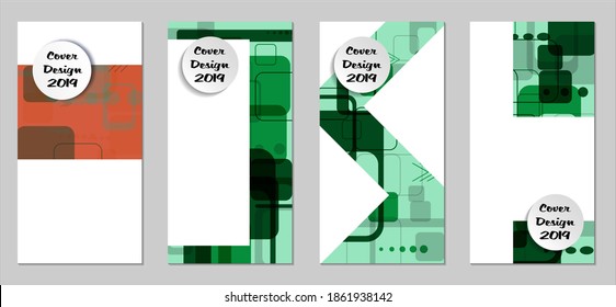 Retro Flyers with Rectangles. Set of Technic Colorful Posters with Colorful Elements. Trendy Vertical Banners with White Form. Sale Brochures. Vacation Ads. Tech Backgrounds.