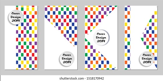 Retro Flyers. Set of Vintage Colorful Posters with Fun Elements, Colorful Rectangles with White Form for Text. Red, Green, Orange and Blue Design for Sale Brochures. Sale Ads.