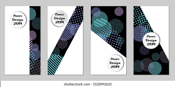 Retro Flyers. Set of Vintage Colorful Posters with Fun Elements, Colorful Dots, Lines and Circles with White Form for Text. Blue, Gray Design for Sale Brochures. Sale Ads.