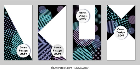 Retro Flyers. Set of Vintage Colorful Posters with Fun Elements, Colorful Dots, Lines and Circles with White Form for Text. Blue, Gray Design for Sale Brochures. Sale Ads.