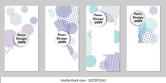 Retro Flyers. Set of Vintage Colorful Posters with Fun Elements, Colorful Dots, Lines and Circles with White Form for Text. Blue, Gray Design for Sale Brochures. Sale Ads.