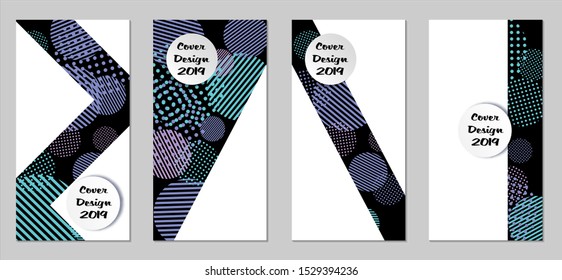Retro Flyers. Set of Vintage Colorful Posters with Fun Elements, Colorful Dots, Lines and Circles with White Form for Text. Blue, Gray Design for Sale Brochures. Sale Ads.