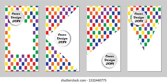 Retro Flyers. Set of Vintage Colorful Posters with Fun Elements, Colorful Rectangles with White Form for Text. Red, Green, Orange and Blue Design for Sale Brochures. Sale Ads.