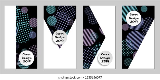 Retro Flyers. Set of Vintage Colorful Posters with Fun Elements, Colorful Dots, Lines and Circles with White Form for Text. Blue, Gray Design for Sale Brochures. Sale Ads.